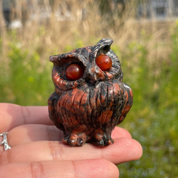 Natural Red Sesame Stone Owl,Hand Carved,Crystal owl,Crystal Heal,Crystal Animal,Home Decoration,Reiki Healing,Crystal Gifts