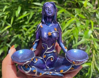 Harz-Erdgöttin-Kugelständer, Harz-handgeschnitzt, Hauptdekoration, Kristallsammlung, Reiki-Heilung, Kristallgeschenk