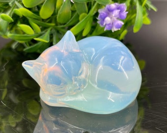 Opalite Sleeping Cat,Hand Carved,Home Decoration,Crystal Collection,Crystal Heal,Gifts,Reiki healing