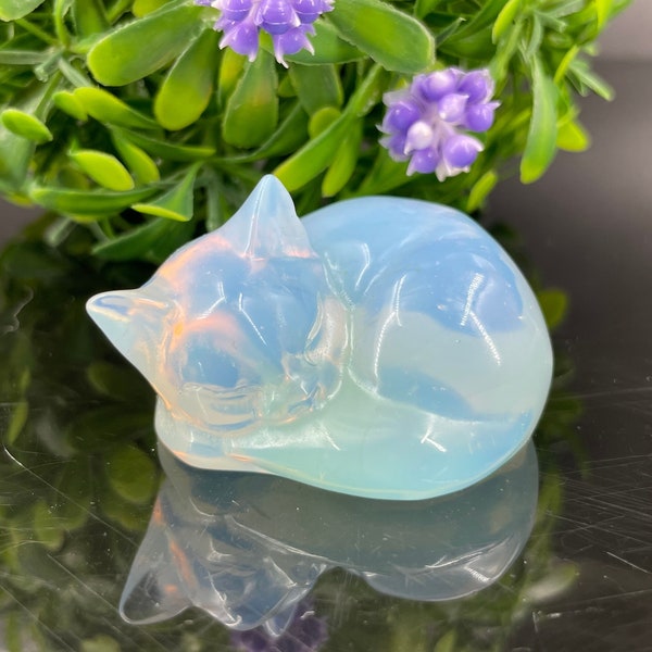 Opalite Sleeping Cat,Hand Carved,Home Decoration,Crystal Collection,Crystal Heal,Gifts,Reiki healing