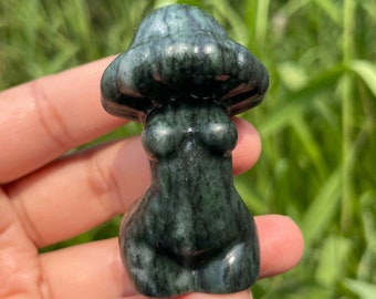 Lushan Jade Mushroom Goddess, Female Body,Hand Carved,Crystal Carving,Home Decoration,Reiki Healing,Crystal Collection