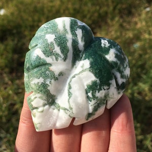 1PC Natural Moss Agate Leaf,Carved Crystal,Quartz Leaf,Hand Carved,Home Decoration,Crystal Gifts,Reiki Healing,Home Decoration