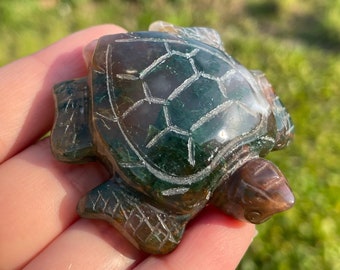 2" Natural Moss Agate Sea Turtle,Quartz Crystal Sea Turtle,Hand Carved,Home Decoration,Gifts,Reiki Healing,Crystal Heal