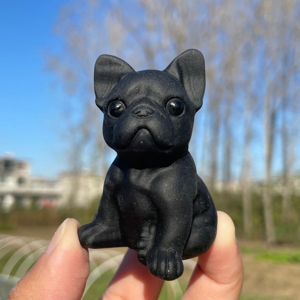 1pc Natural Obsidian French Bulldog,Dog,Hand Carved,Crystal Heal,Crystal Animal,Home Decoration,Reiki Healing,Crystal Gifts