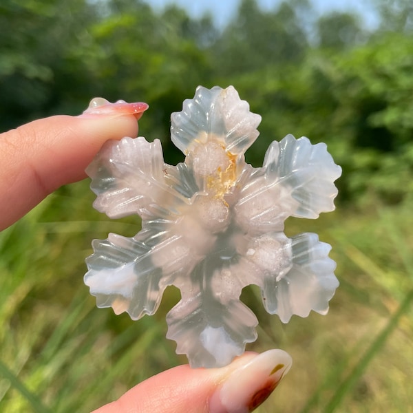 Natural Cherry Blossom Agate Snowflake,Quartz Crystal Snowflake,Hand Carved,Home Decoration,Cryatal Gift,Crystal Heal,collection