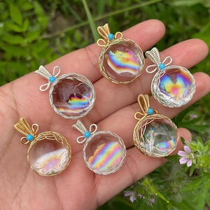 Natürlicher klarer Quarz-Regenbogen-Kugelanhänger, Kristallheilung, Kristallenergie, Mineralproben, Kristallsammlung, Neujahrsgeschenk
