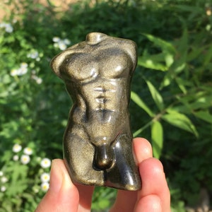 2 "Natürlicher goldener Obsidian, männliches Modell, Kristall geschnitzt, Reiki-Heilung, Kristallsammlung, Energiekristall, Körperskulptur, Quarzkristallmodell