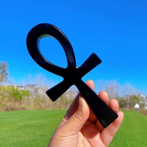 6.2“ Obsidian Ankh,Hand Carving,Ankh Totem,Crystal Healing,Home Decoration,Reiki Healing,Crystal Gifts,Hand Engraving,Crystal Necklace