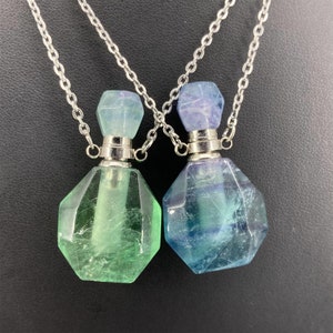 1PC Natural fluorite Classic Perfume Bottle, Pendant Necklace,Reiki Healing,Crystal gifts,Gemstone bottle necklace,Crystal healing