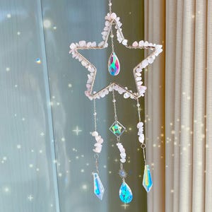 Crystals Star Suncatcher,Rose Quartz Sun Catcher,Wall Decor Boho Room Decor, Rainbow Maker,Rainbow Crystal