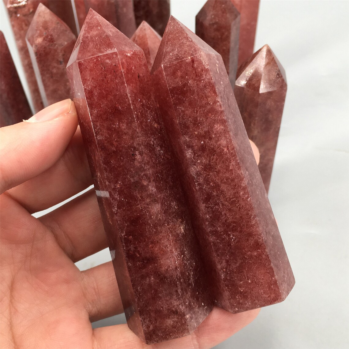 1pc Natural Strawberry Quartz Crystal Obeliskquartz Wand Etsy