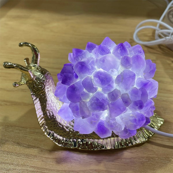 Natural Amethyst Cluster Snails Lamp,Crystal creative ornaments,Home Decoration,Hand Carved,Crystal Healing,Exquisite night light