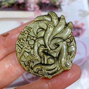 Natural Gold Obsidian Nine Tailed Fox,Quartz Crystal animal,Rock,gem,Reiki healing,Hand Carved,Home Decoration,Crystal Gifts,Crystal Heal