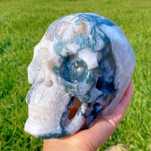 6.2" Moss Agate Skull,Hand Carving Skull,Crystal Skull,Crystal Skull,Home Decoration,Crystals Gifts,Reiki Healing
