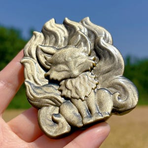 3.3&quot; Natural Gold Obsidian Fox,Quartz Crystal Fox,Crystal Nine-tailed Fox,Mineral Specimen,Reiki Healing,Crystal Gifts,Crystal Sculpture