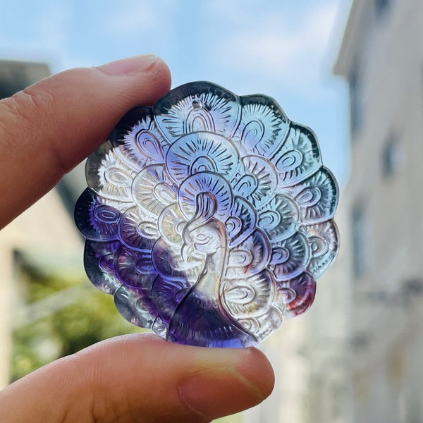 1pc Natural Fluorite peacock,Hand Carved,Peacock Pendants,Quartz Carving,Crystal Collection,Crystal Healing,Crystal gift