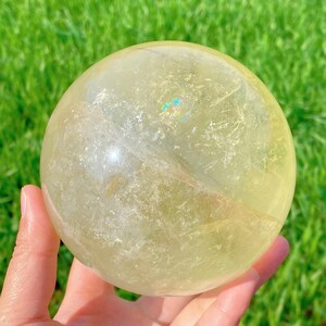 Esfera de citrino natural de 98 mm, bola de cuarzo, decoración del hogar, curación con cristales, bola de adivinación, regalo de cristal, coleccionable de cristal (1 unidad)
