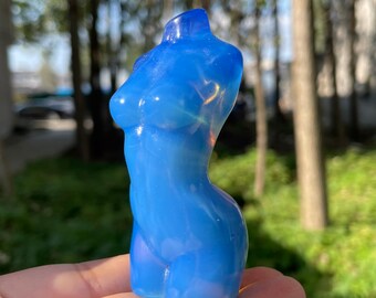 1 st blauwe opaliet godin, kristal gesneden, vrouwelijk model, met de hand gesneden, huisdecoratie, reikigenezing, kristallen collectie verjaardagscadeau