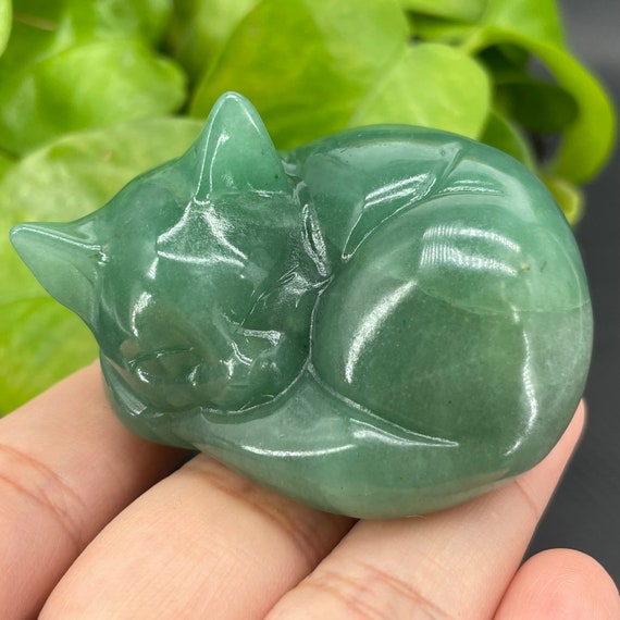 1pc Natural Aventurine Sleeping Catcrystal Carving Cathand Etsy