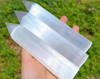 Natural Selenite Tower,Selenite Obelisk,Quartz Crystal Obelisk,Crystal Wand Point,Mineral Specimen,Reiki Healing,Energy,Home Decor,Gifts 1PC