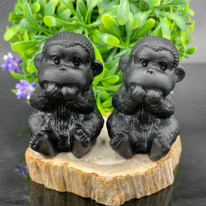 Natural Obsidian Monkey,Hand Carved,Crystal Healing,Crystal Animal,Home Decoration,Reiki Healing,Crystal Gifts