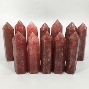 2pc Natural Strawberry Quartz Crystal Obelisk,Quartz Wand Point,Crystal Tower,Home Decoration,Crystal Mineral Specimen,Crystal Heal,Gifts