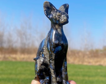 3"+ Natural Llanite Hairless Cat,Crystal Healing,Crystal Animal,Home Decoration,Mineral Samples,Reiki Healing,Crystal Gifts 1pc