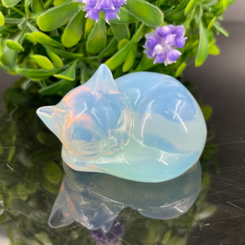 Opalite Sleeping Cat,Hand Carved,Home Decoration,Crystal Collection,Crystal Heal,Gifts,Reiki healing image 1