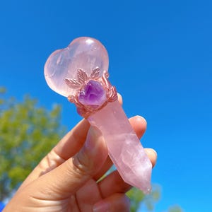 Natural Crystal Heart  Magic Sticks,Magic Wand,Cosplay Magic Wand For Witches And Wizards,Home Decoration,Healing Crystal,Crystal Gifts