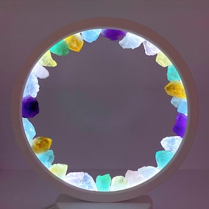 7&quot; Natural Crystal Rainbow Fluorite Round Lamp,Crystal Night Light,Home Decor Ambiance Light,Reiki Heal,Crystal Gifts,Flurescent Lamp（USB）