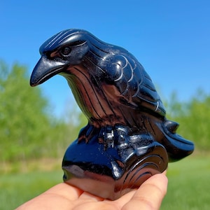 Corbeau en obsidienne naturelle,Corbeau en cristal de quartz,Oiseau sculpté,Oiseau en cristal,Animal en cristal,Décoration d&#39;intérieur,Soins Reiki,Cadeaux en cristal,Énergie cristalline