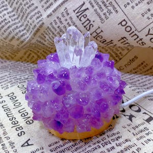 3.3" Clear Quartz/Amethyst Cluster Lamp,USB Light,Creative Crystal Lamp,Home Decoration,Healing Crystal,Crystal Night Light