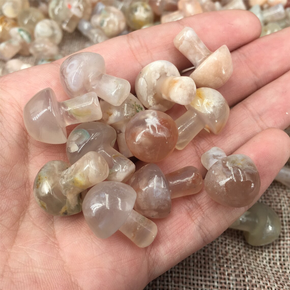 10pc Natural Cherry Blossom Agate Quartz Carved Mini Etsy