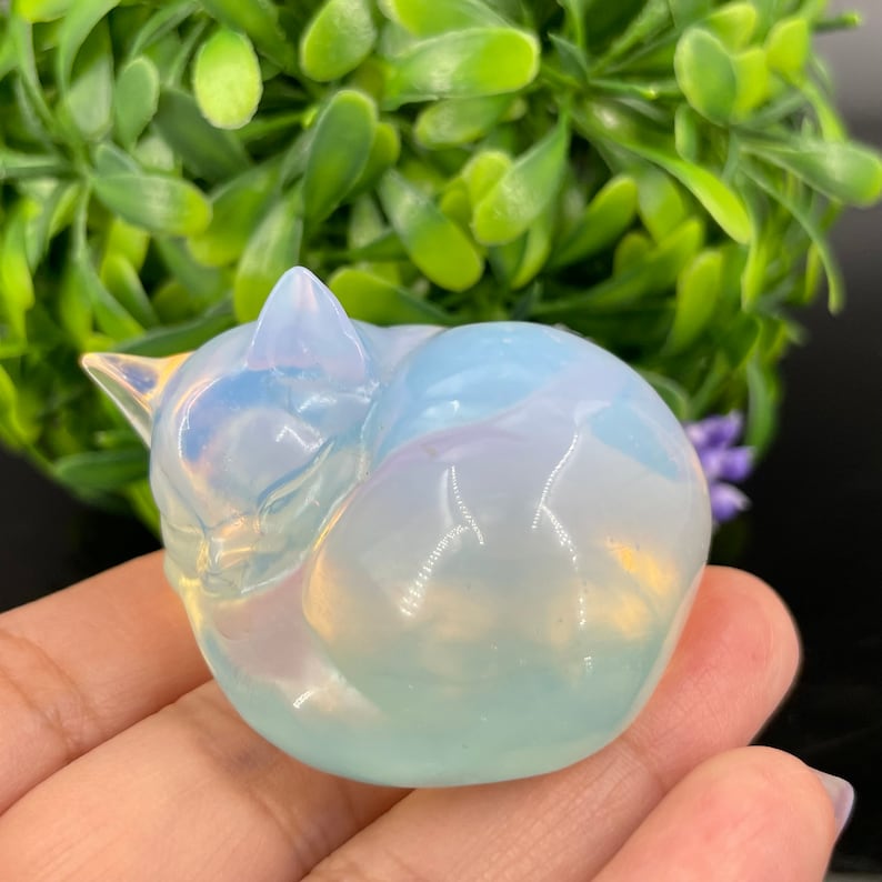 Opalite Sleeping Cat,Hand Carved,Home Decoration,Crystal Collection,Crystal Heal,Gifts,Reiki healing image 4