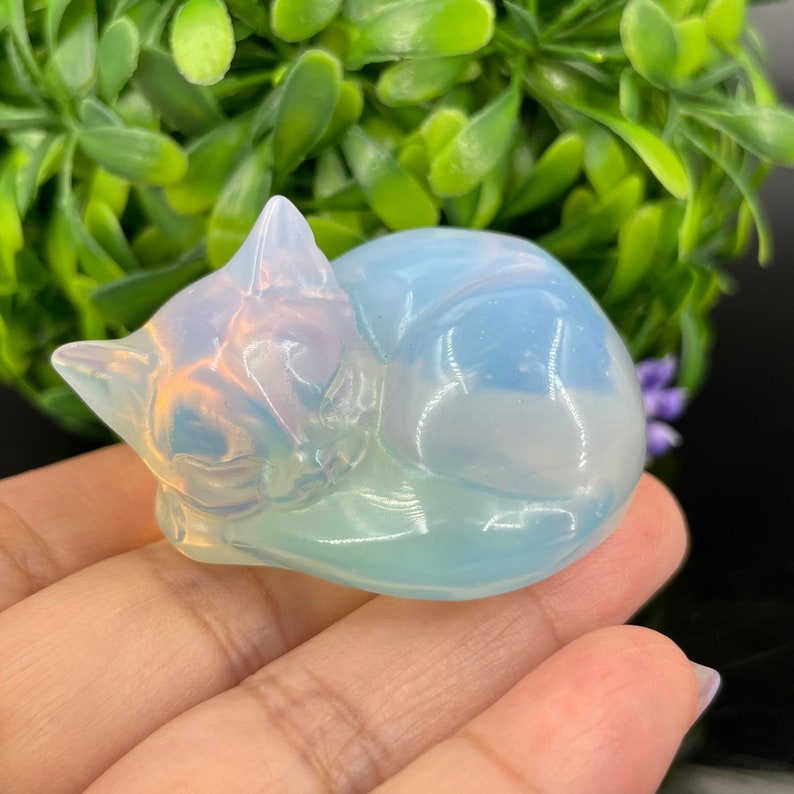 Opalite Sleeping Cat,Hand Carved,Home Decoration,Crystal Collection,Crystal Heal,Gifts,Reiki healing image 2