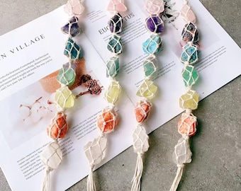 7 Chakra Gemstone Wall Hanging,Boho Home Decor,Spiritual Decor,Meditation Trinket,Reiki Healing Crystals,Car Window Hanger,Yoga Meditation