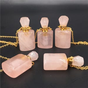 1PC Rose Quartz Classic Perfume Bottle, Pendant Necklace,Reiki Healing,Crystal gifts,Gemstone bottle necklace,Crystal healing