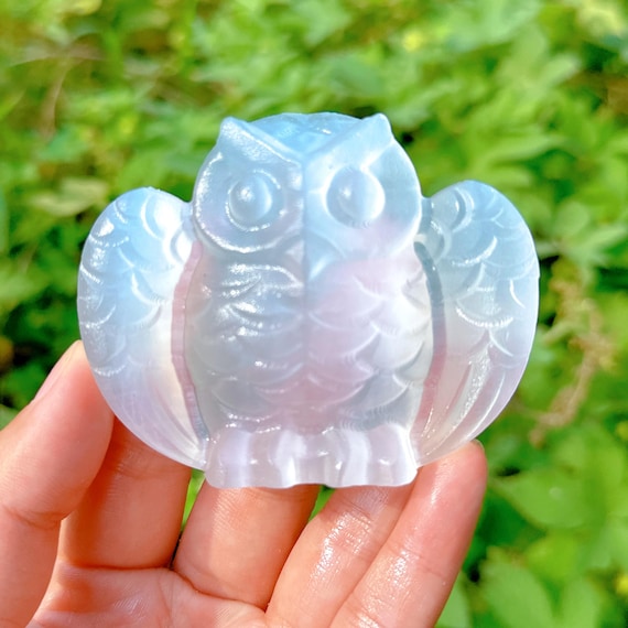 Satin Spar Selenite Owl,Natural Selenite Owl,Hand Carved,Crystal Collection,Crystal Gift,Home Decoration,Reiki Healing