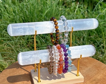Natural Selenite Jewelry Shelf,Selenite Display,Cleansing Bracelet Holder,Crystal Jewelry Shelf,Home Decor,Energy Clearing,Reiki Healing