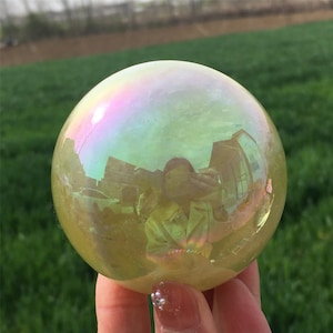 Regenbogen Titanium Aura Citrine Sphere, Kristallkugel, Dekoration, Kristallheilung, Weissagungskugel, Geschenk, Kristallenergie, Mineralproben