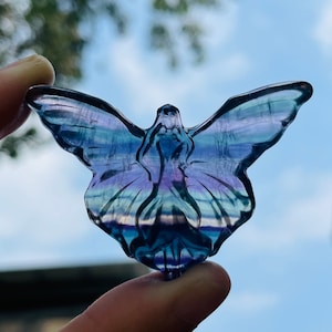 1PC Natural Fluorite Butterfly Fairy,Hand Carved,Butterfly pendant,Crystal Butterfly,Home Decoration,Crystal Heal,Crystal Gift