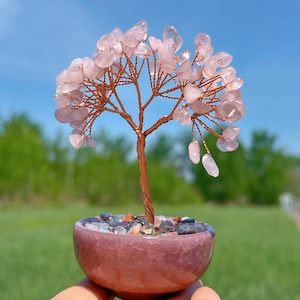 Natural Rose Quartz Tree,Quartz Crystal Tree,Crystal Rough Stone,Lucky Tree, Money Tree,Tree of Life,Crystal Gift,Mineral Sample,Home Decor