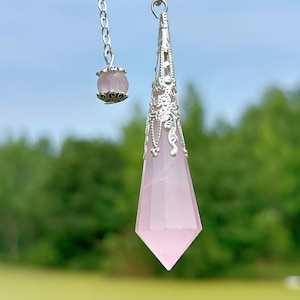 Pendolo di cristallo di quarzo naturale, pendolo di quarzo rosa, pendolo di rabdomanzia curativa, pendolo di cristallo spirituale, energia di cristallo, regali, arredamento per la casa, roccia