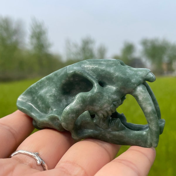 Natural Lushan Jade Saber-toothed Tiger,Hand Carved,Skull,Home Decoration,Cryatal Gifts,Crystal collection,Crystal Energy,Reiki healing