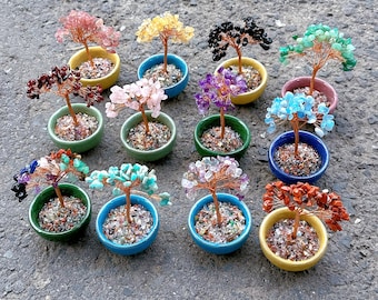 Healing Crystal Tree Gravel+Pottery Bowl,Crystal Rough Stone,Lucky Tree, Money Tree,Tree of Life,Spiritual Meditation Gifts
