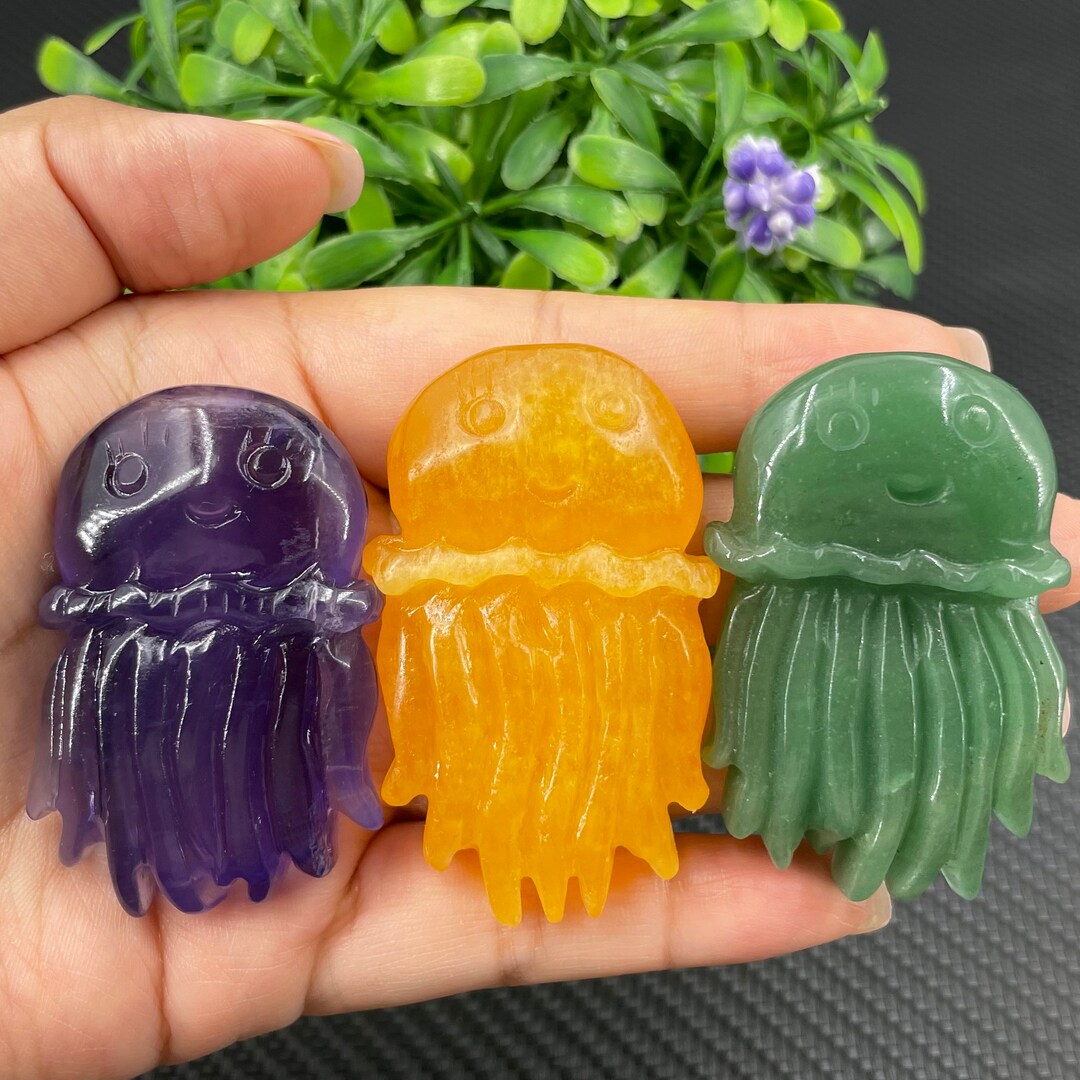 Natural Crystal Jellyfish,hand Carved,crystal Carving,home Decoration