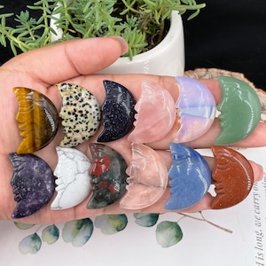Natuurlijke mix kwartskristal maangezicht, maanhangers, cadeaus, minimaan, kwarts snijwerk, kristalcollectie, Crystal Heal, reikigenezing