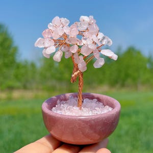 Natural Rose Quartz Tree,Quartz crystal tree,Crystal Rough Stone,Lucky Tree, Money Tree,Tree of Life,Crystal Gift,Mineral Sample,Home Decor