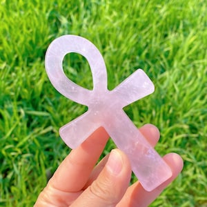 3.6&quot;Natural Rose Quartz Ankh,Hand Carved,Ankh Totem,Crystal Healing,Home Decoration,Reiki Healing,Crystal Gifts,Hand Engraving