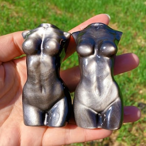 3.1“ Natural Silver Obsidian Goddess,Crystal Female Model Body,Hand Carving,Home Decoration,Reiki Healing,Crystal Collection,Crystal Gift